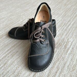 NWOB Finn Comfort Lexington Black Plissee Leather Shoe Lace-Up Sz EU 37 | US 6.5